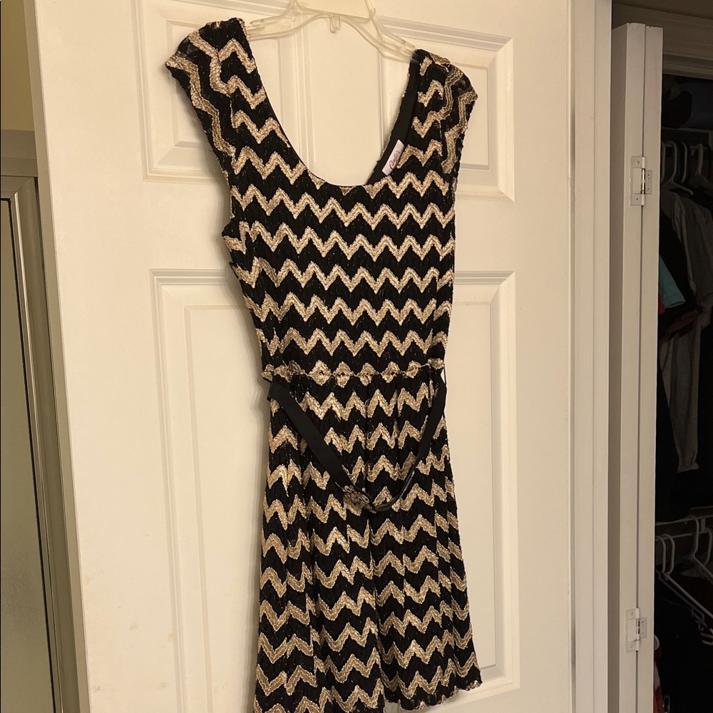 Candie's Black and Gold Zigzag Mini Dress